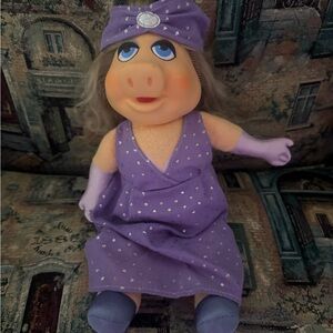 Vintage Miss Piggy Doll with Purple Sparkling Dress